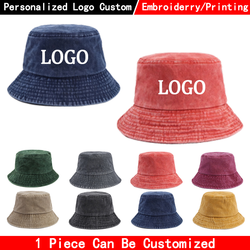 Bucket Hat Cotton - Benutzerdefiniertes Logo Denim Bucket Hat, modische