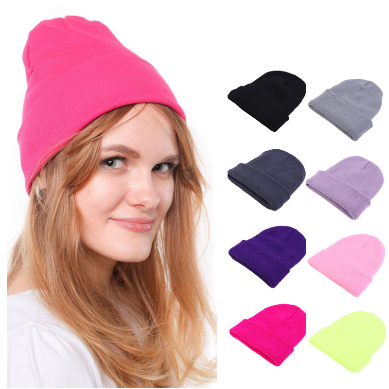 Beanie Cuffed Knit - Modische einfarbige Strickmütze, warme, weiche Mütze
